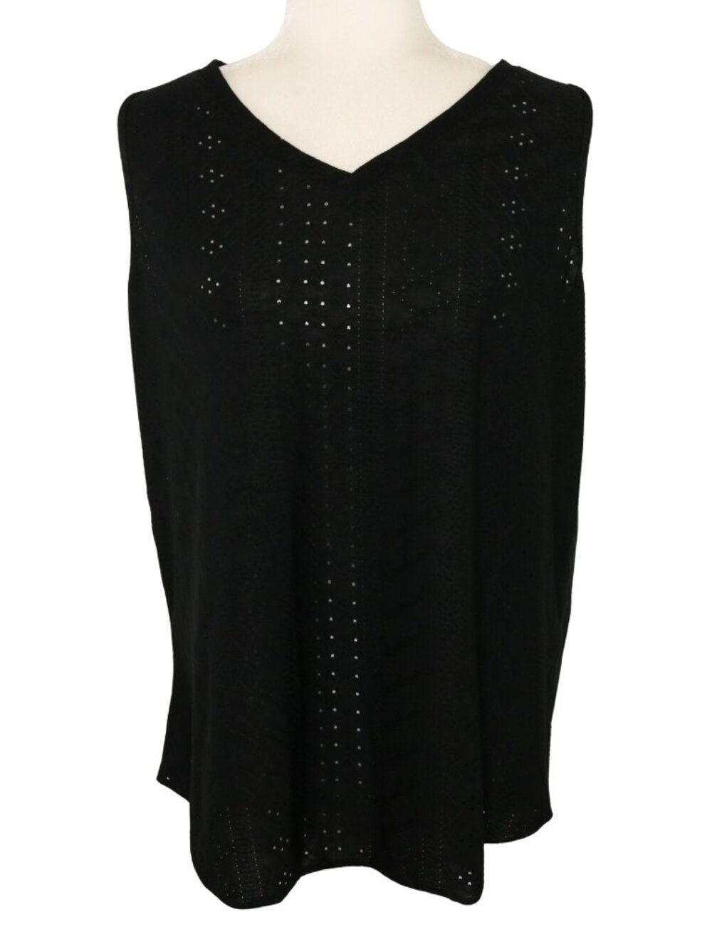 Automet Black Sleeveless Open Eyelet Stretch V-Neck Top